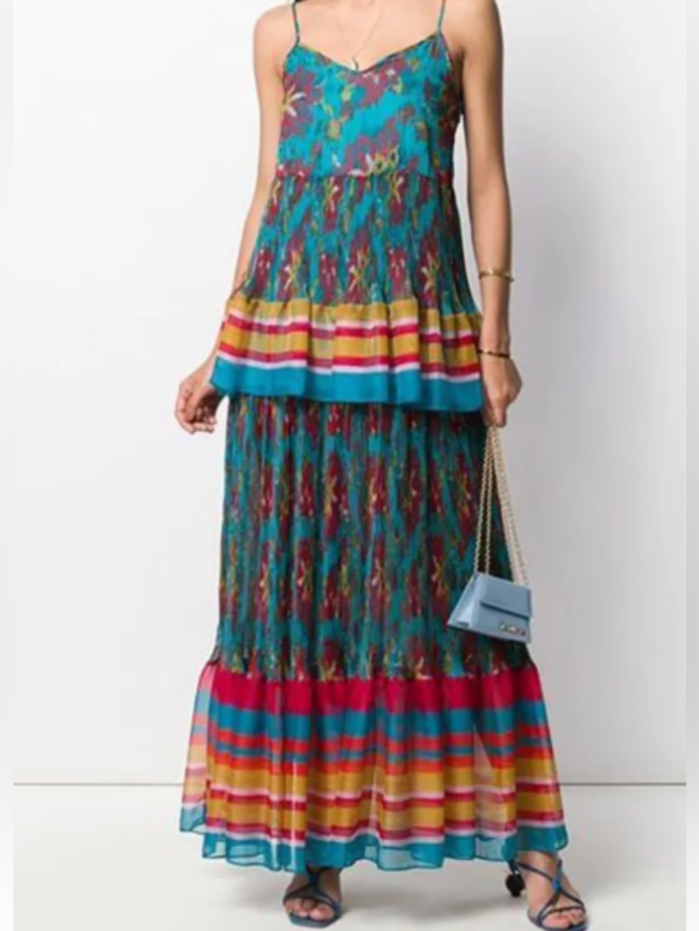 Twin-set teal chiffon spaghetti strap dress Sz 46 US L